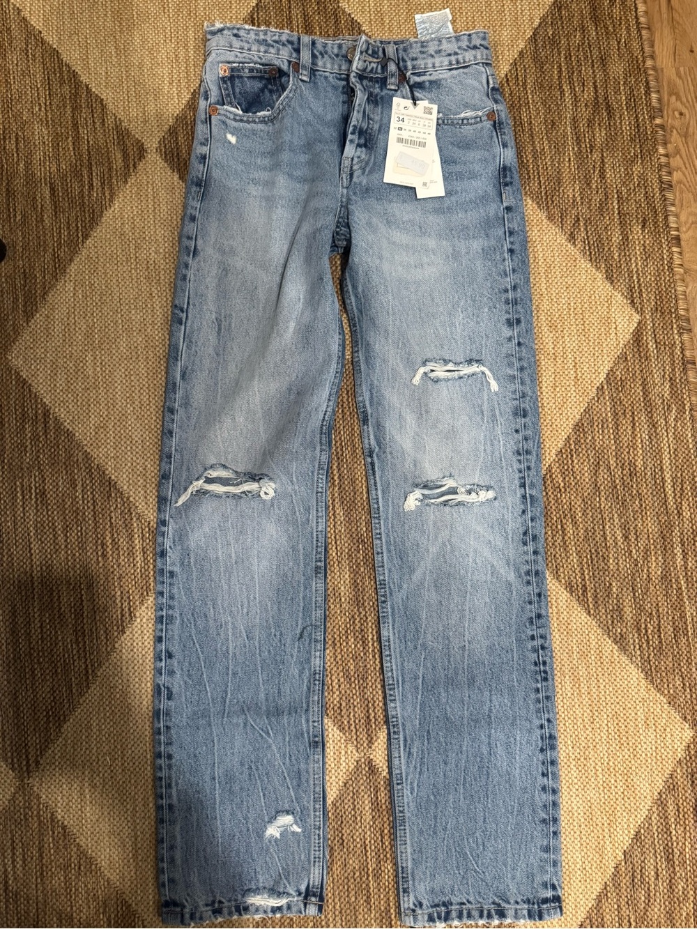 Zara Light Blue Straight-Leg Distressed Women's Jeans